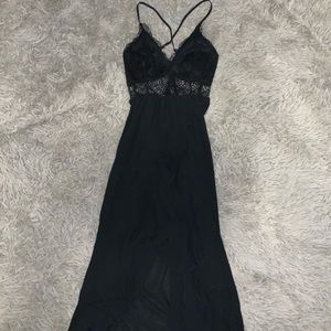 Black Crochet Cross Back High Low ruffle dress